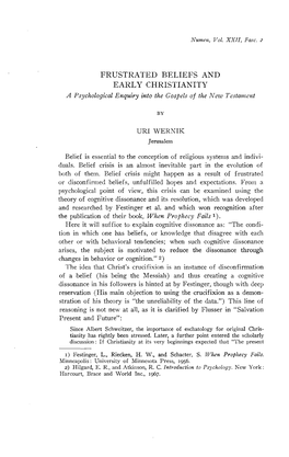 FRUSTRATED BELIEFS and EARLY CHRISTIANITY a Psychological Enquiry Into the Gospels of the New Testament