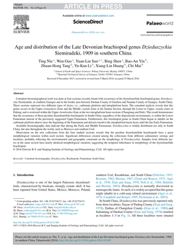 Age and Distribution of the Late Devonian Brachiopod Genus Dzieduszyckia