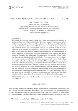 S I M Ēk in Modern Chuvash Ritual Culture