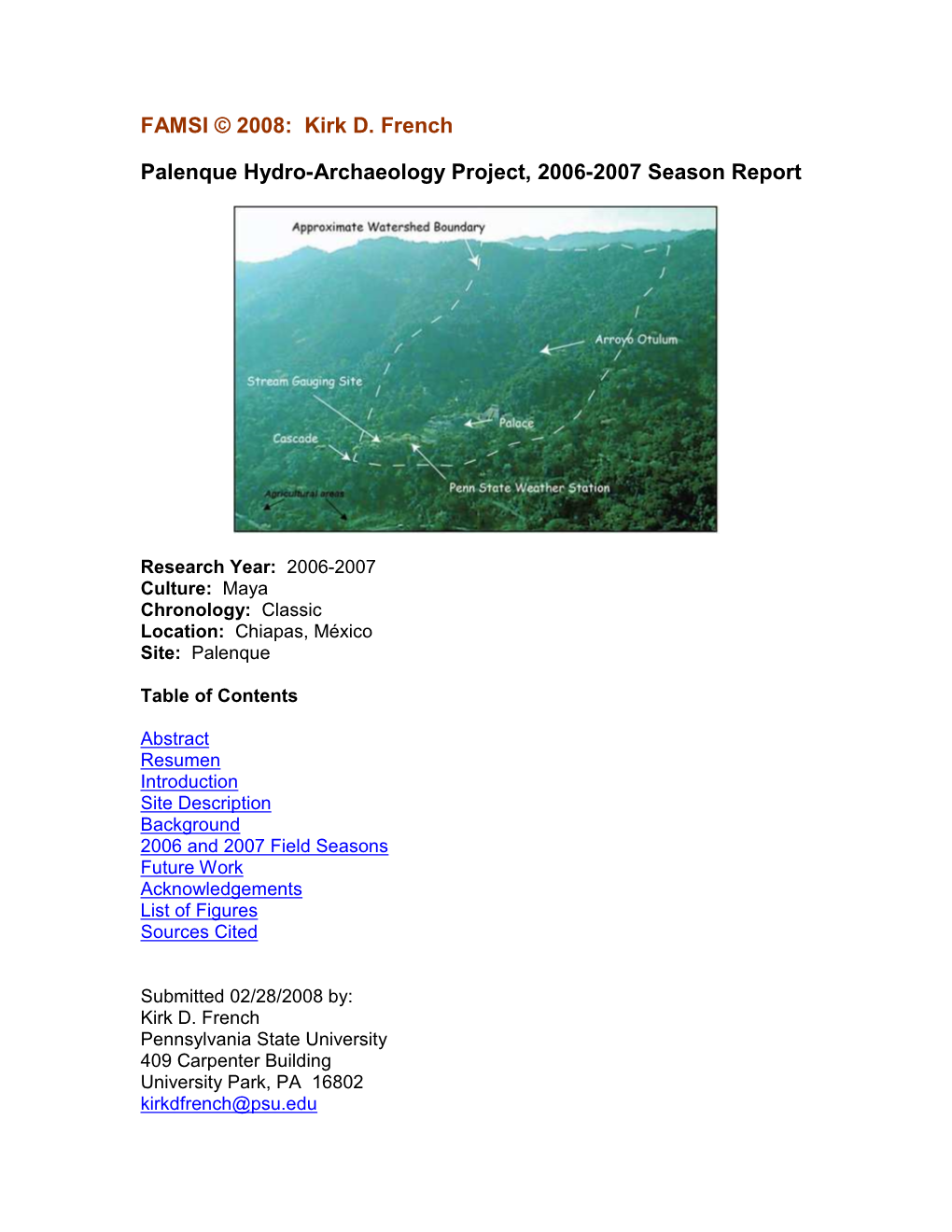 Palenque Hydro-Archaeology Project, 2006-2007 Season Report