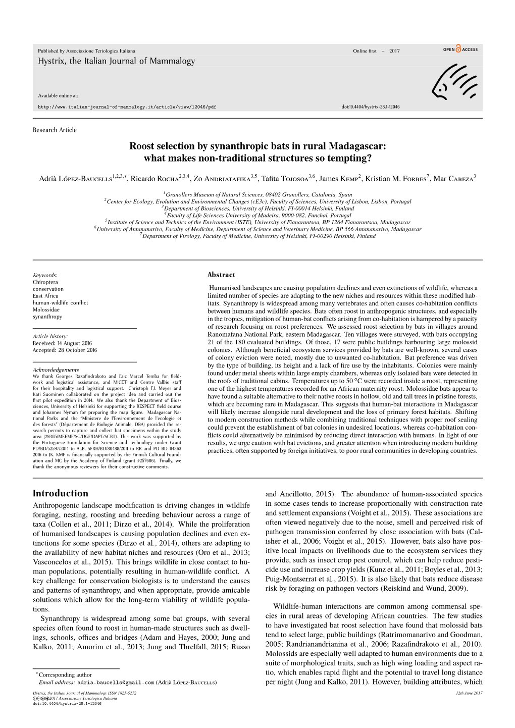 Roost Selection by Synanthropic Bats in Rural Madagascar: What Makes Non-Traditional Structures So Tempting?