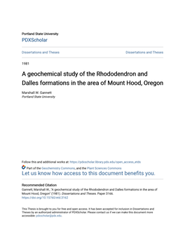 A Geochemical Study of the Rhododendron and Dalles Formations in the Area of Mount Hood, Oregon