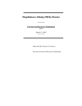 Mujahideen-E Khalq (MEK) Dossier