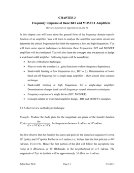 CHAPTER 3 Frequency Response of Basic BJT and MOSFET Amplifiers (Review Materials in Appendices III and V)