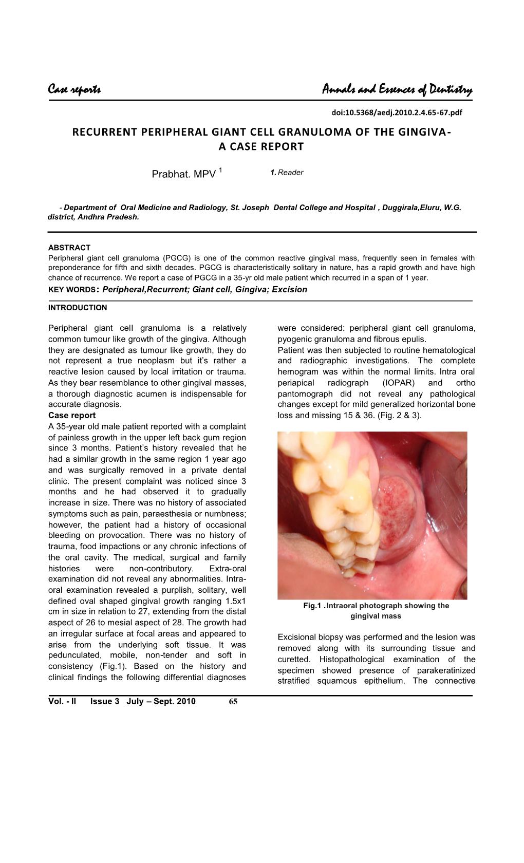 Case Reports Annals and Essences of Dentistry