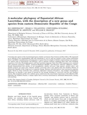 A Molecular Phylogeny of Equatorial African Lacertidae, with the Description of a New Genus and Species from Eastern Democratic Republic of the Congo