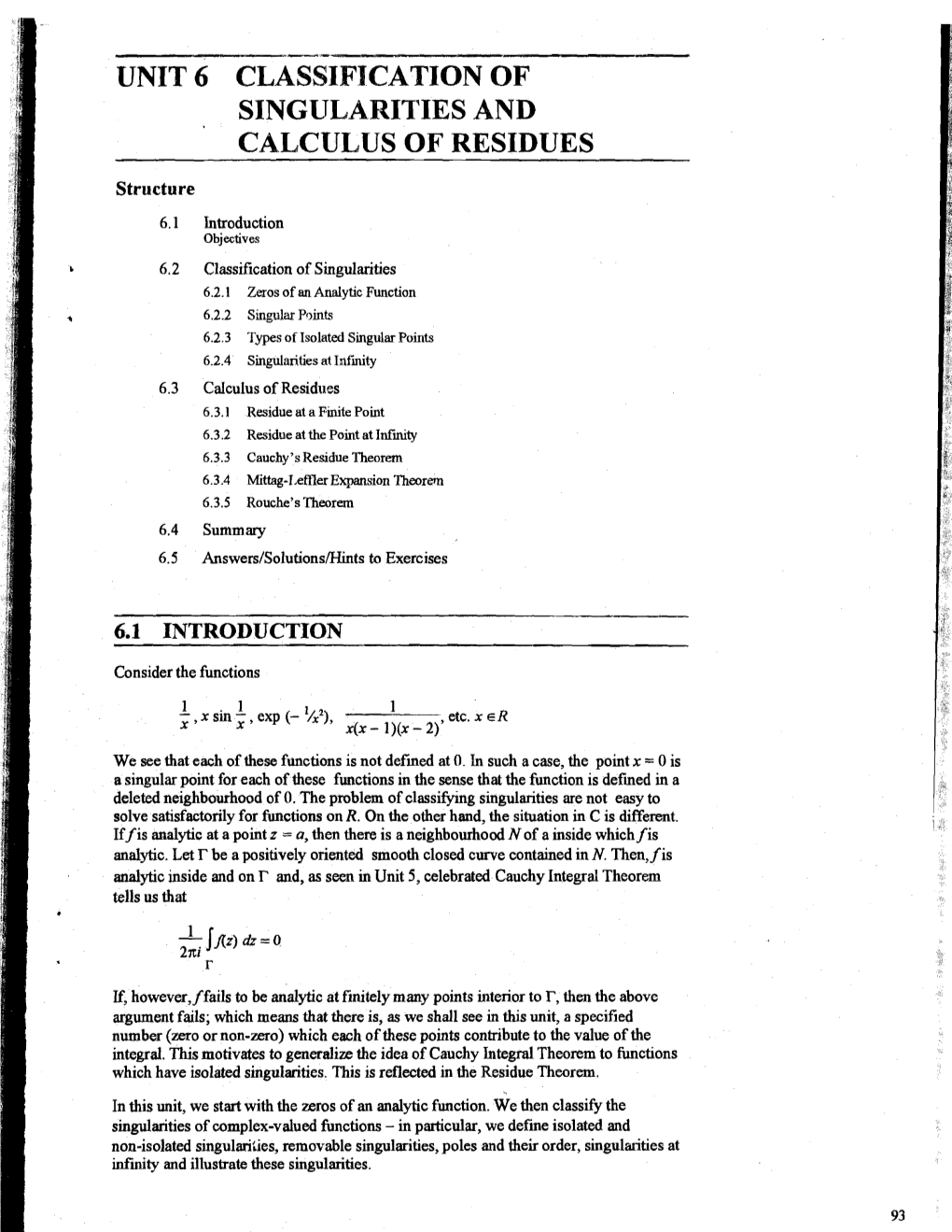 Unit 6 Classification of Singularities and Calculus of Residues