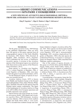 ===Краткие Сообщения ======A New Species of Asyndetus (Dolichopodidae, Diptera) from the Astrakhan State Nature Biosphere Reserve (Russia)