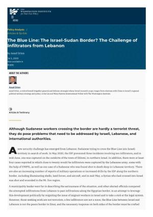 The Blue Line: the Israel-Sudan Border? the Challenge of Infiltrators from Lebanon | the Washington Institute