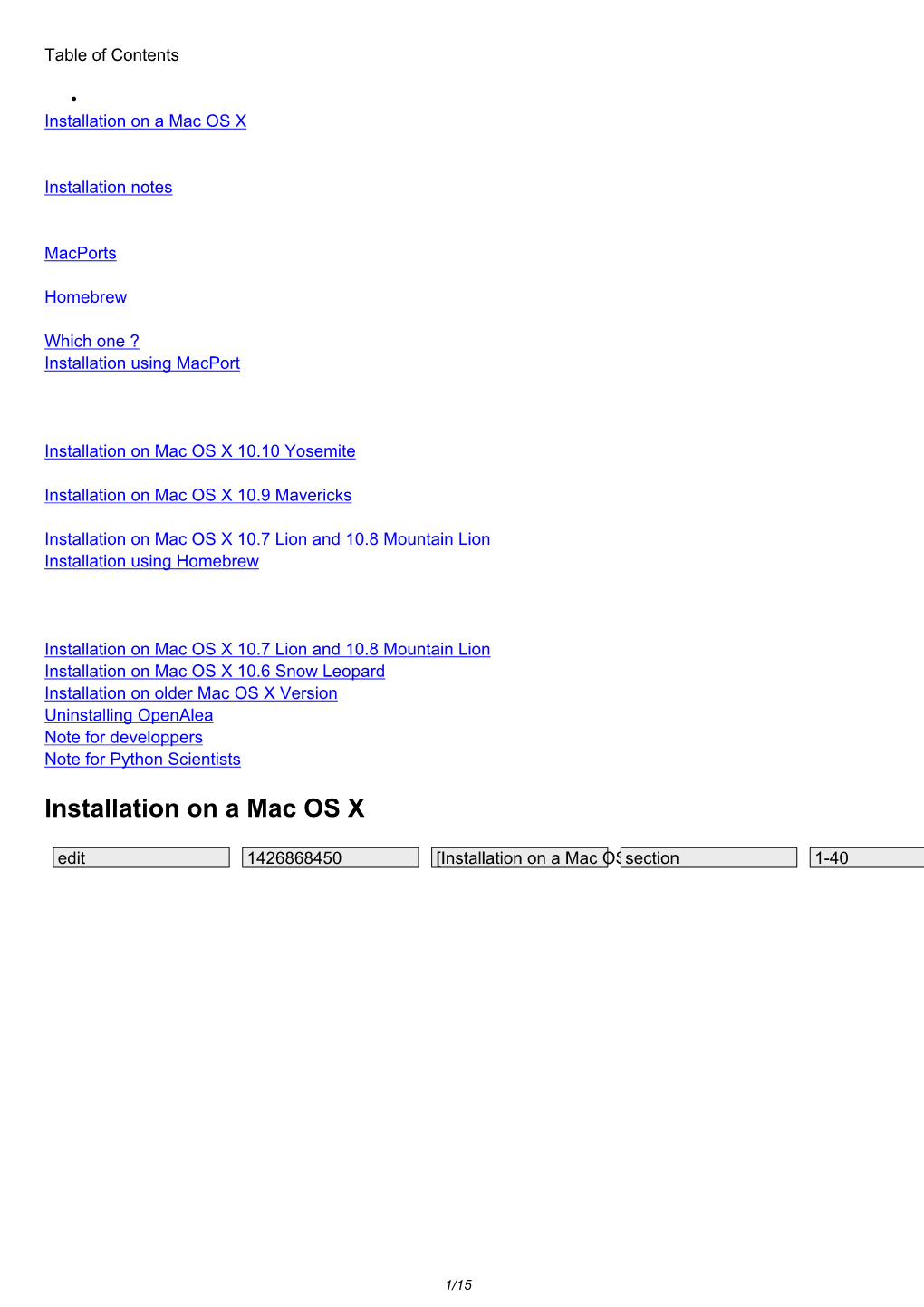 Installation on a Mac OS X