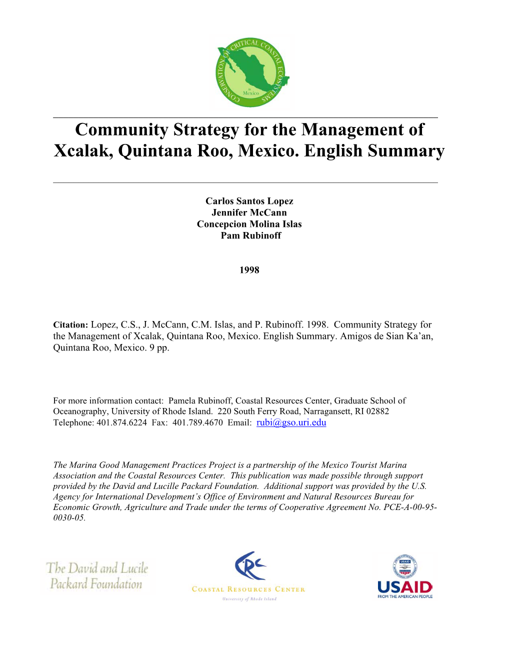 Community Strategy for the Management of Xcalak, Quintana Roo, Mexico. English Summary