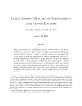 Religion, Sexuality Politics, and the Transformation of Latin American Electorates∗
