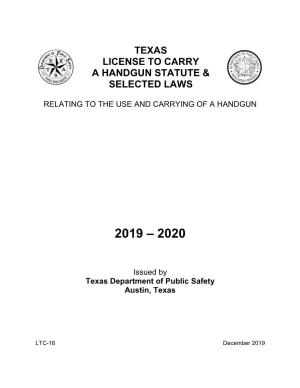 Texas License to Carry a Handgun Statute & Selected Laws