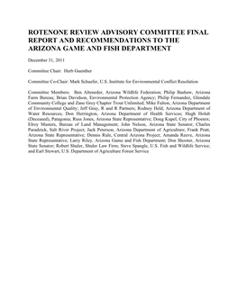 Rotenone Review Advisory Committee Final Report and Recommendations to the Arizona Game and Fish Department