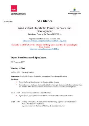At a Glance 2020 Virtual Stockholm Forum on Peace and Development