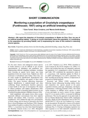 SHORT COMMUNICATION Monitoring a Population of Cruziohyla Craspedopus (Funkhouser, 1957) Using an Artificial Breeding Habitat
