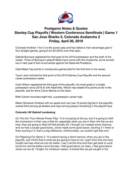 Postgame Notes & Quotes Stanley Cup Playoffs | Western Conference