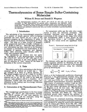 Thermodynamics of Some Simple Sulfur-Containing Molecules William H