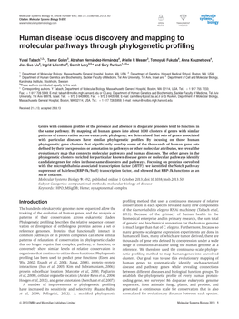 Human Disease Locus Discovery and Mapping to Molecular Pathways Through Phylogenetic Proﬁling