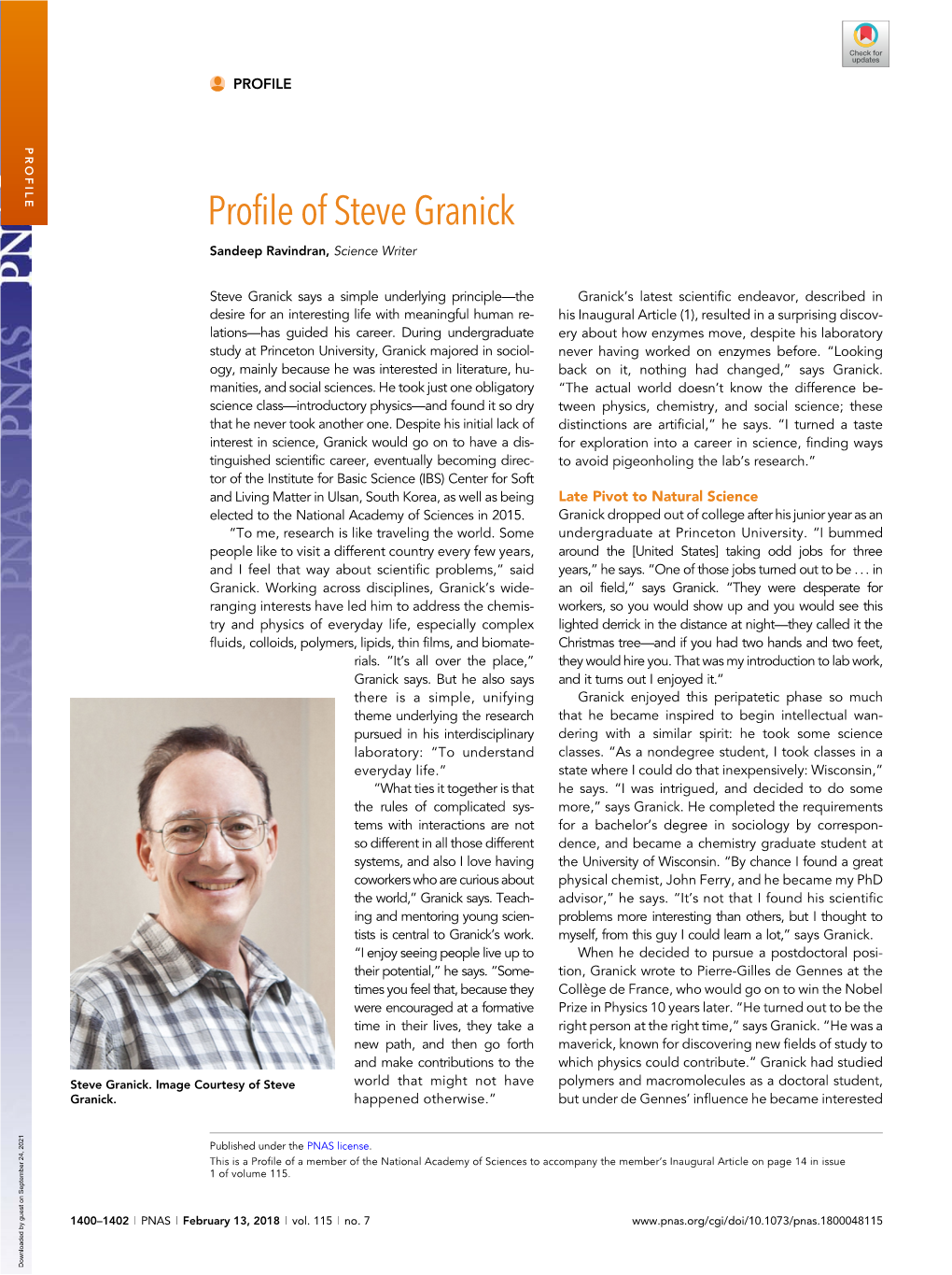 Profile of Steve Granick