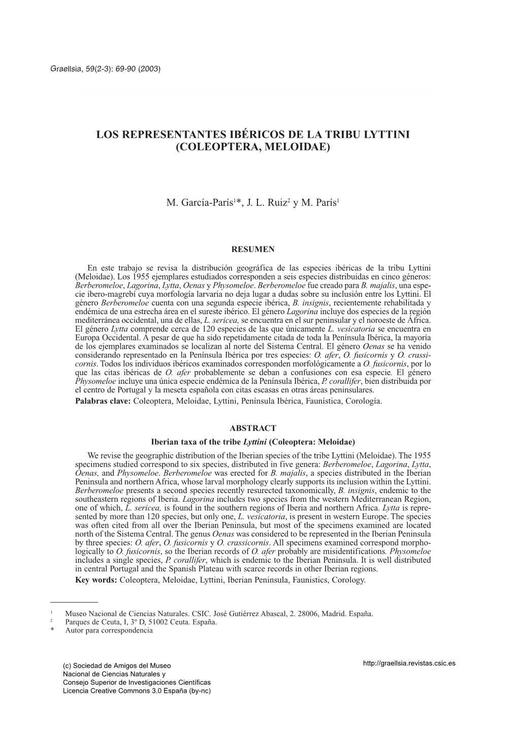 Los Representantes Ibéricos De La Tribu Lyttini (Coleoptera, Meloidae)