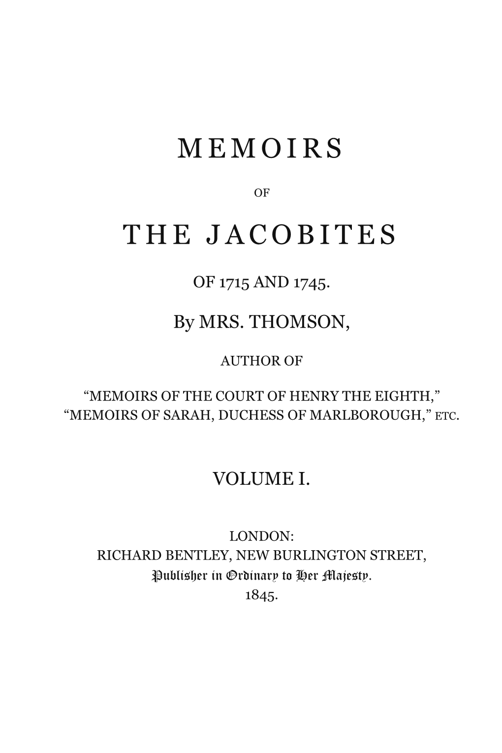 Memoirs of the Jacobites of 1715 and 1745