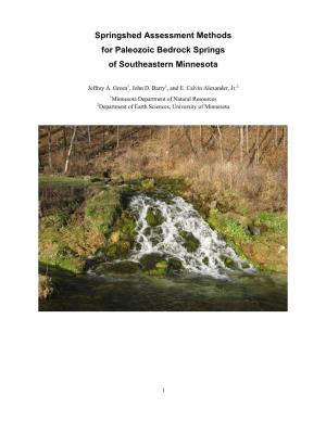 Springshed Assessment Methods for Paleozoic Bedrock Springs of Southeastern Minnesota