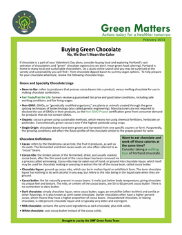 Green Matters Actions Today for a Healthier Tomorrow February 2012