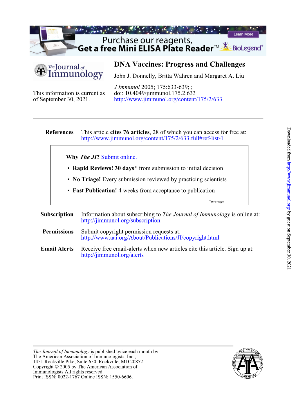 DNA Vaccines: Progress and Challenges John J