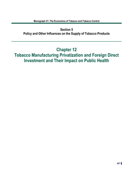 Monograph 21: the Economics of Tobacco and Tobacco Control