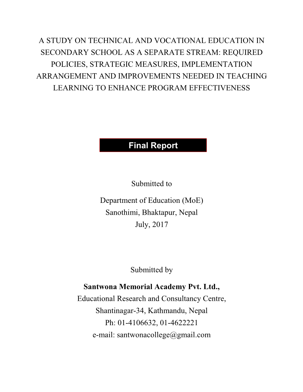 A Study on Technical and Vocational Education In