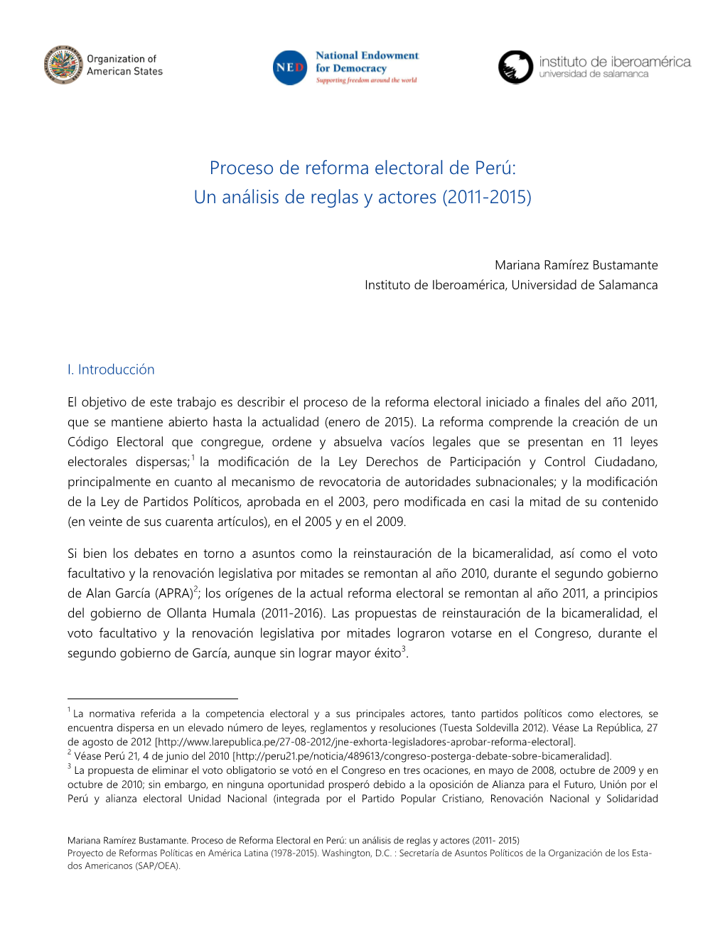 Proceso De Reforma Electoral De Perú: Un Análisis De Reglas Y Actores (2011-2015)