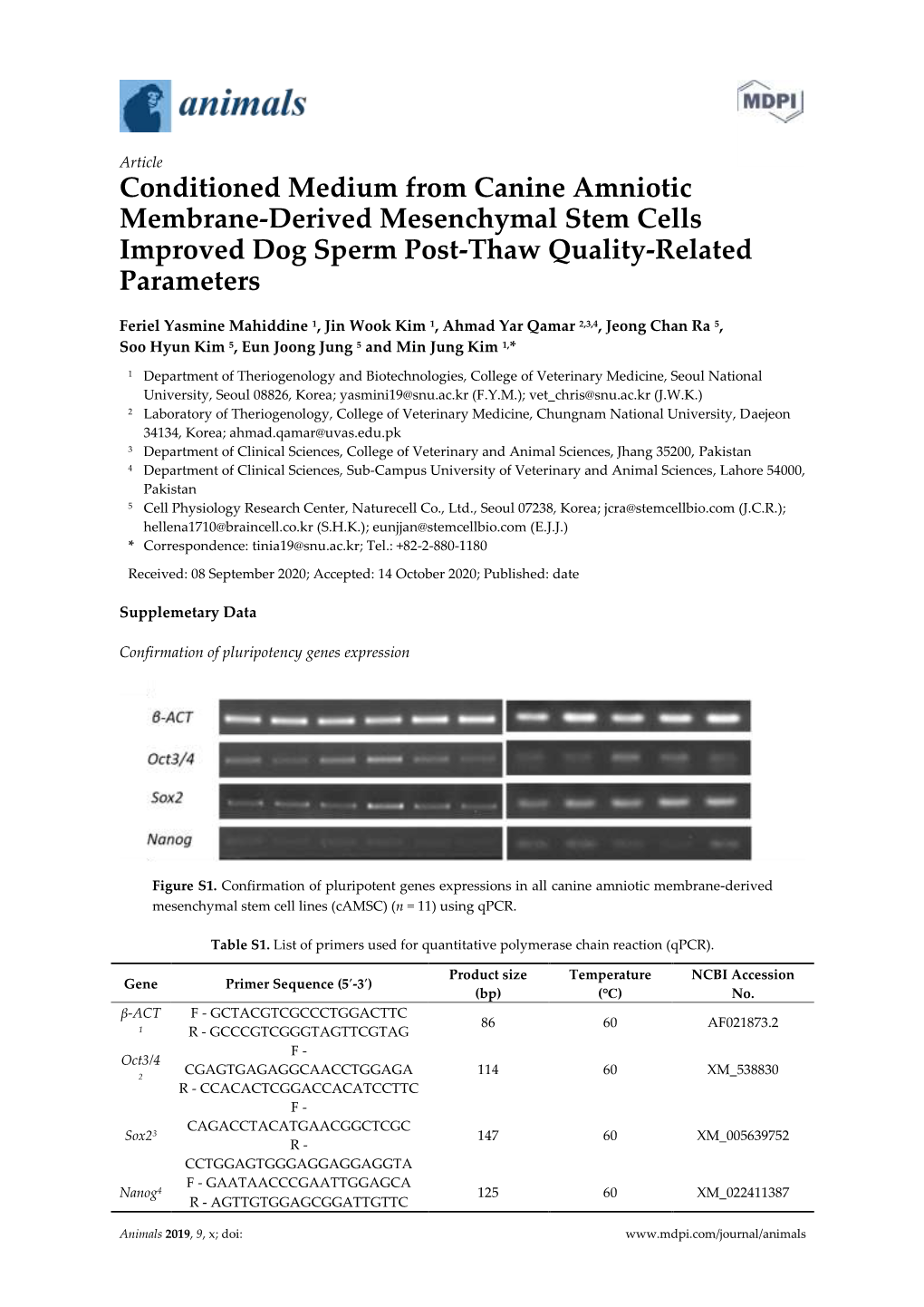 Conditioned Medium from Canine Amniotic Membrane-Derived Mesenchymal Stem Cells Improved Dog Sperm Post-Thaw Quality-Related Parameters