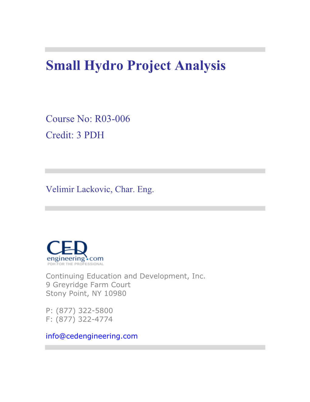 Small Hydro Project Analysis