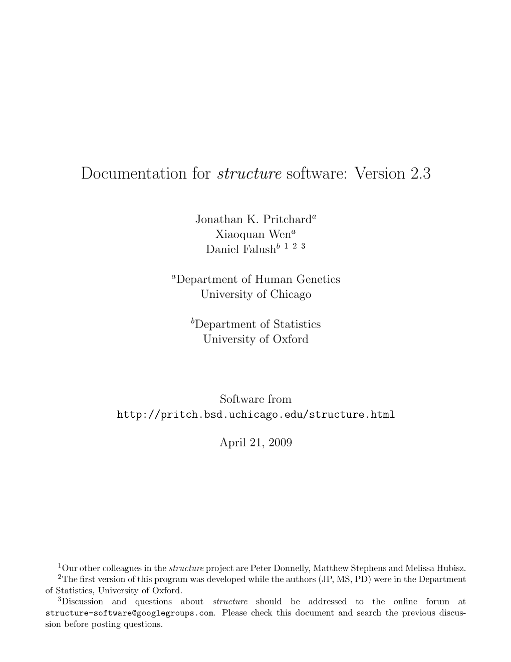 Documentation for Structure Software: Version 2.3