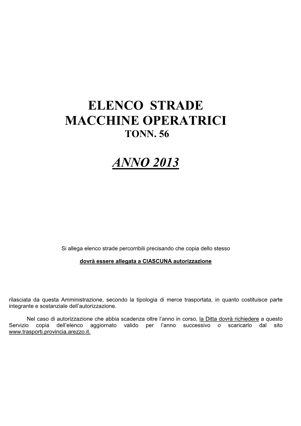 Elenco Strade Macchine Operatrici Anno 2013