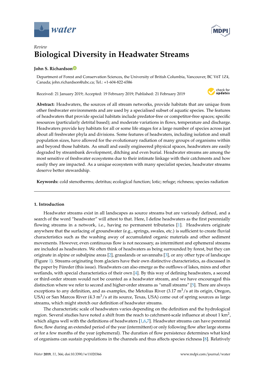 Biological Diversity in Headwater Streams