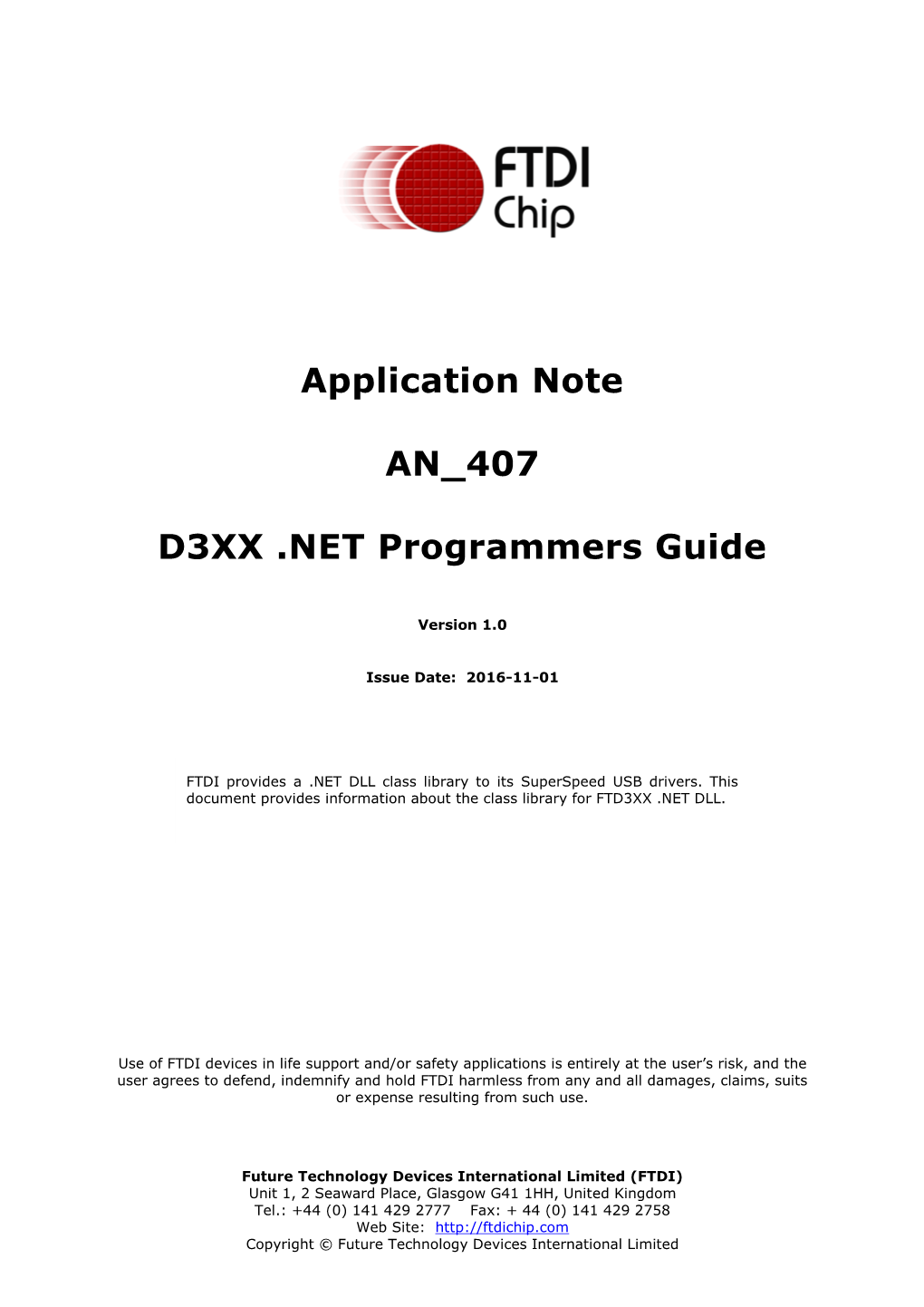 Application Note an 407 D3XX .NET Programmers Guide Version 1.0