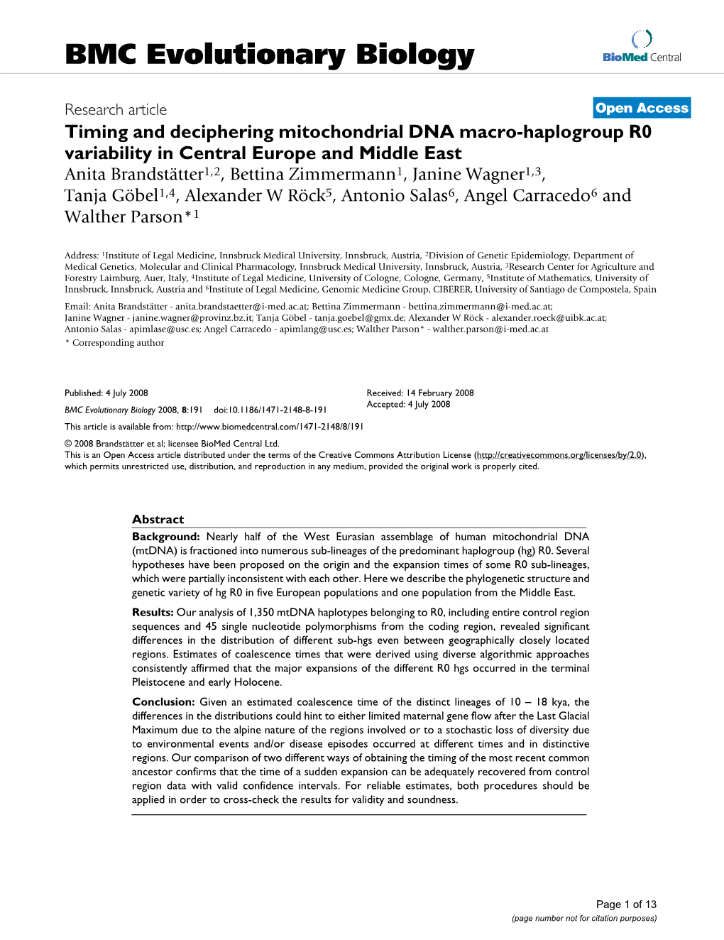 Timing and Deciphering Mitochondrial DNA Macro-Haplogroup R0