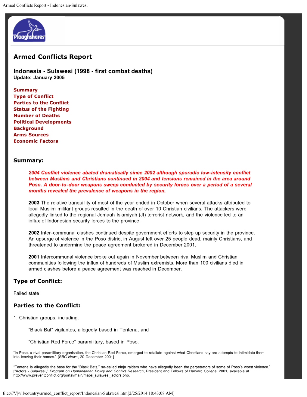 Armed Conflicts Report - Indonesian-Sulawesi