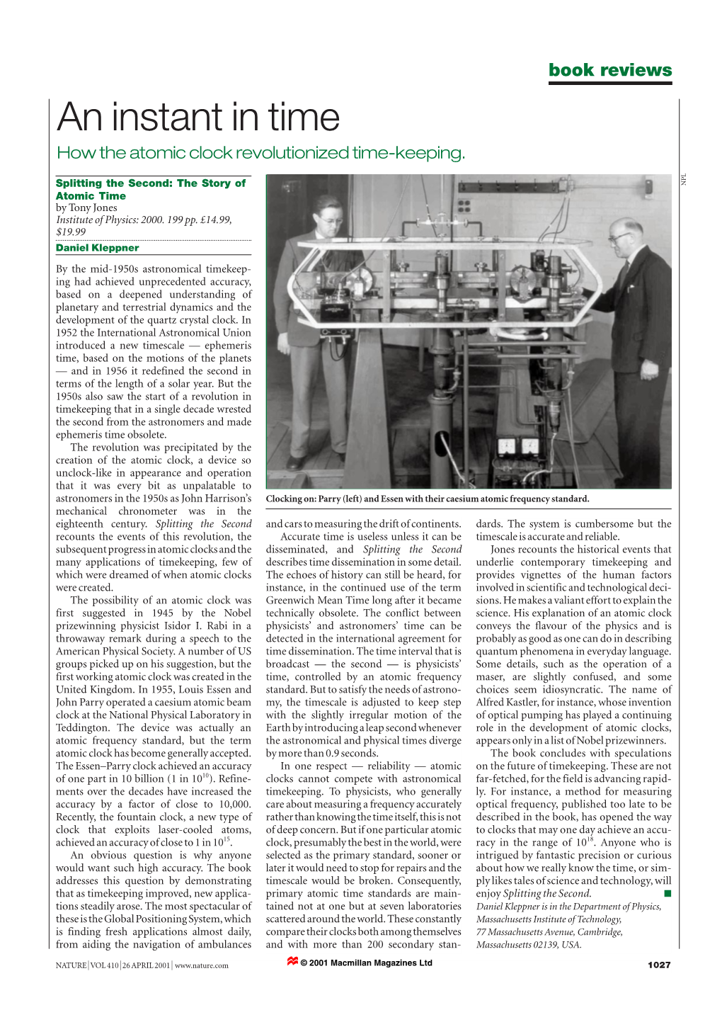 An Instant in Time How the Atomic Clock Revolutionized Time-Keeping