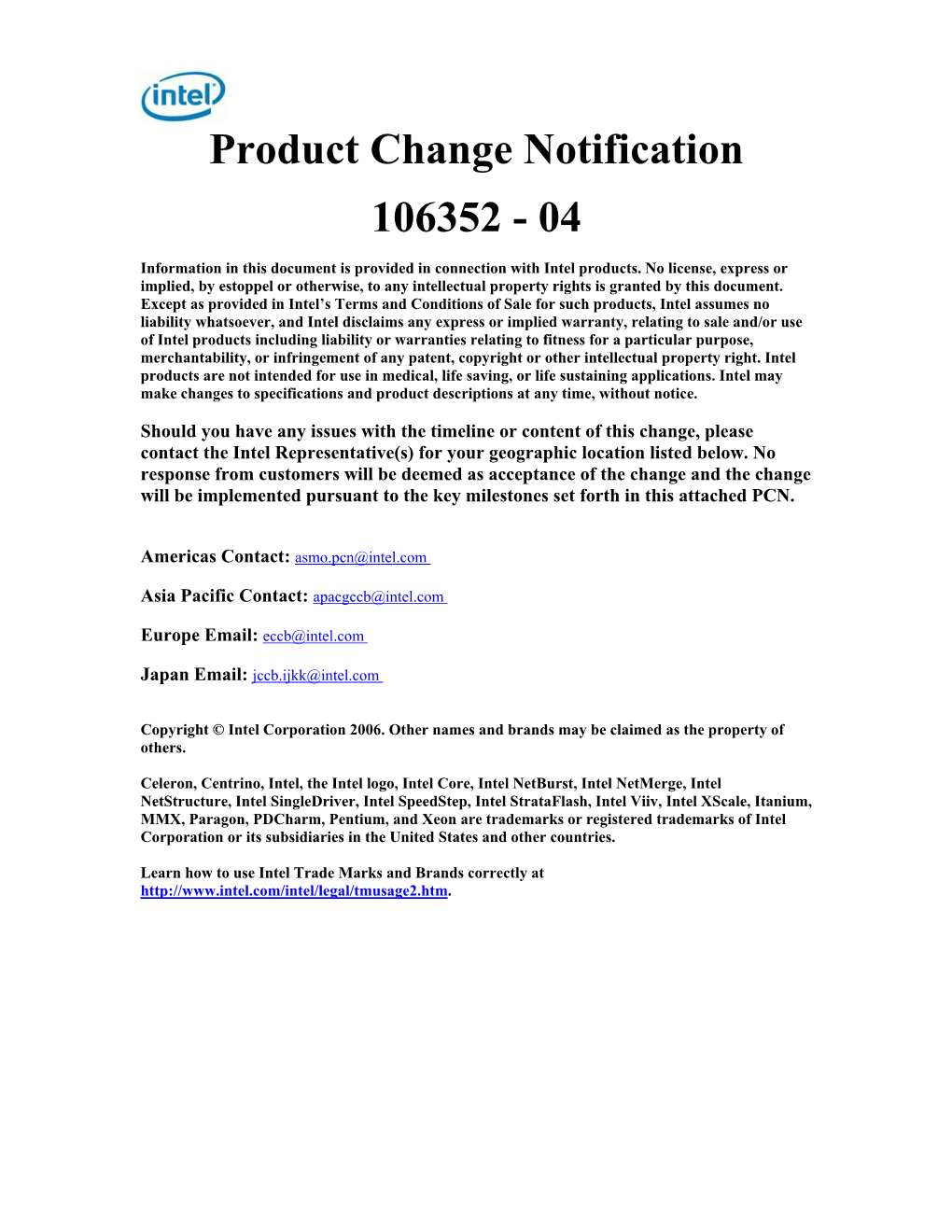 Product Change Notification 106352