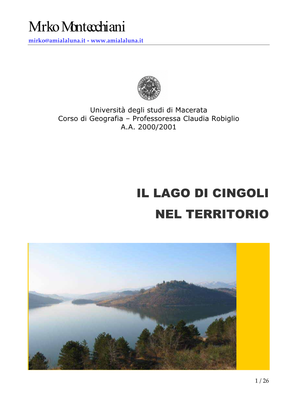 Leggi La Ricerca Il Lago Di Cingoli Nel Territorio