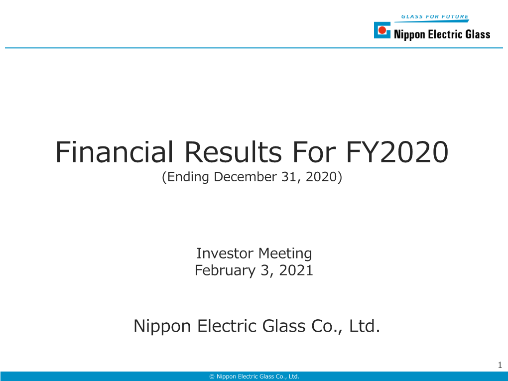 Financial Results for FY2020 (Ending December 31, 2020)