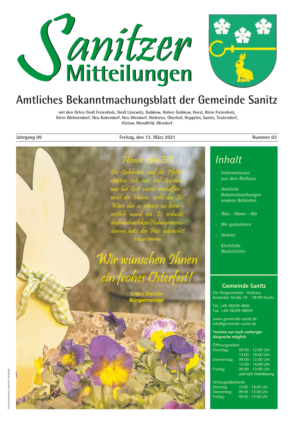 Mitteilungen – März 2021