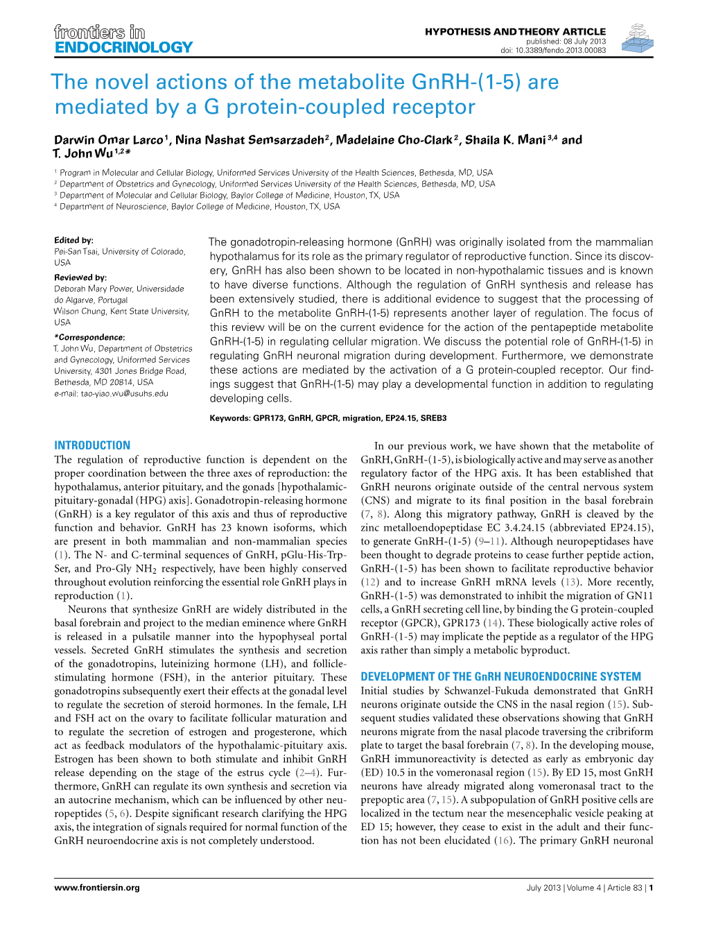 The Novel Actions of the Metabolite Gnrh-(1-5) Are