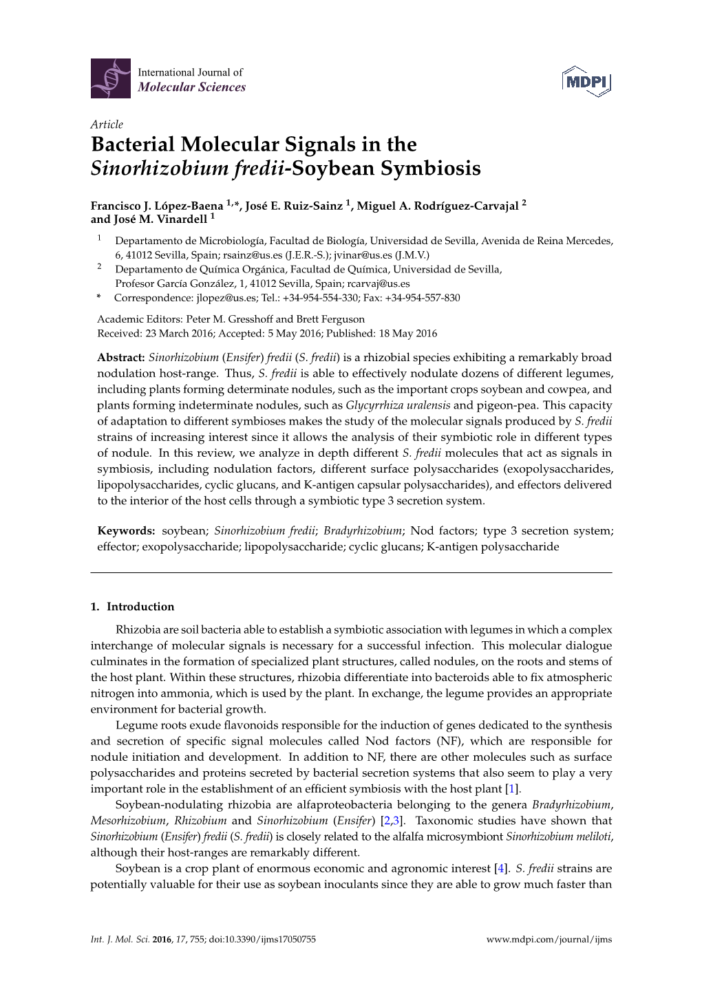 Bacterial Molecular Signals in the Sinorhizobium Fredii-Soybean Symbiosis