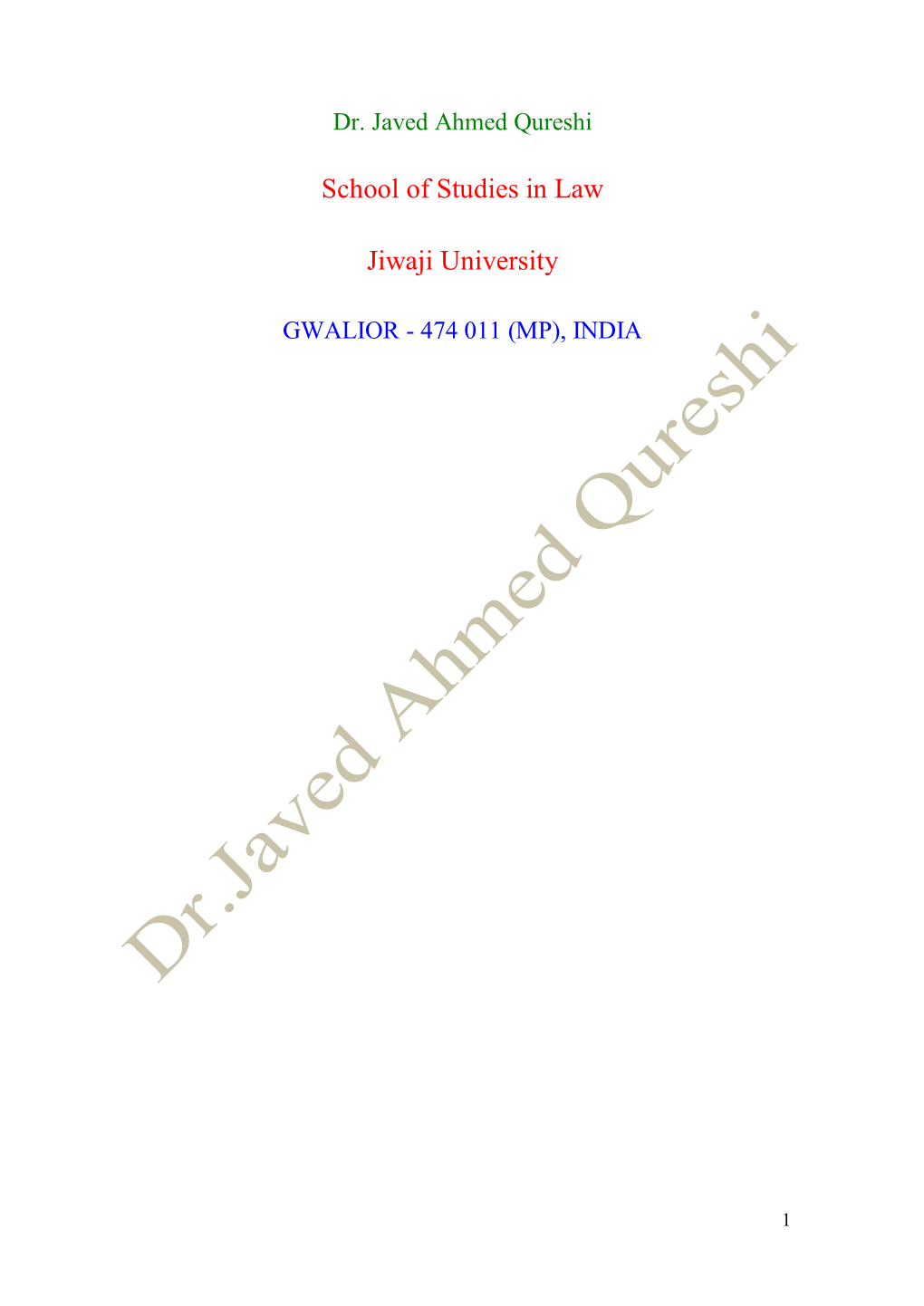 School of Studies in Law Jiwaji University