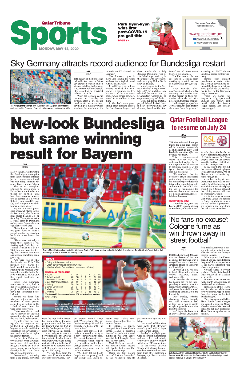 New-Look Bundesliga but Same Winning Result for Bayern