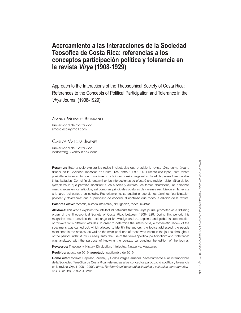 Acercamiento a Las Interacciones De La Sociedad Teosófica De Costa Rica